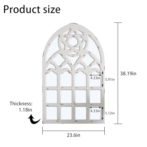 Arched Window Mirror, Wood Framed Wall Decor, White F3286