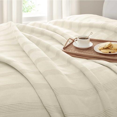 100% Cotton Blanket - Soft, Breathable, Lightweight - Twin Size, White Q462