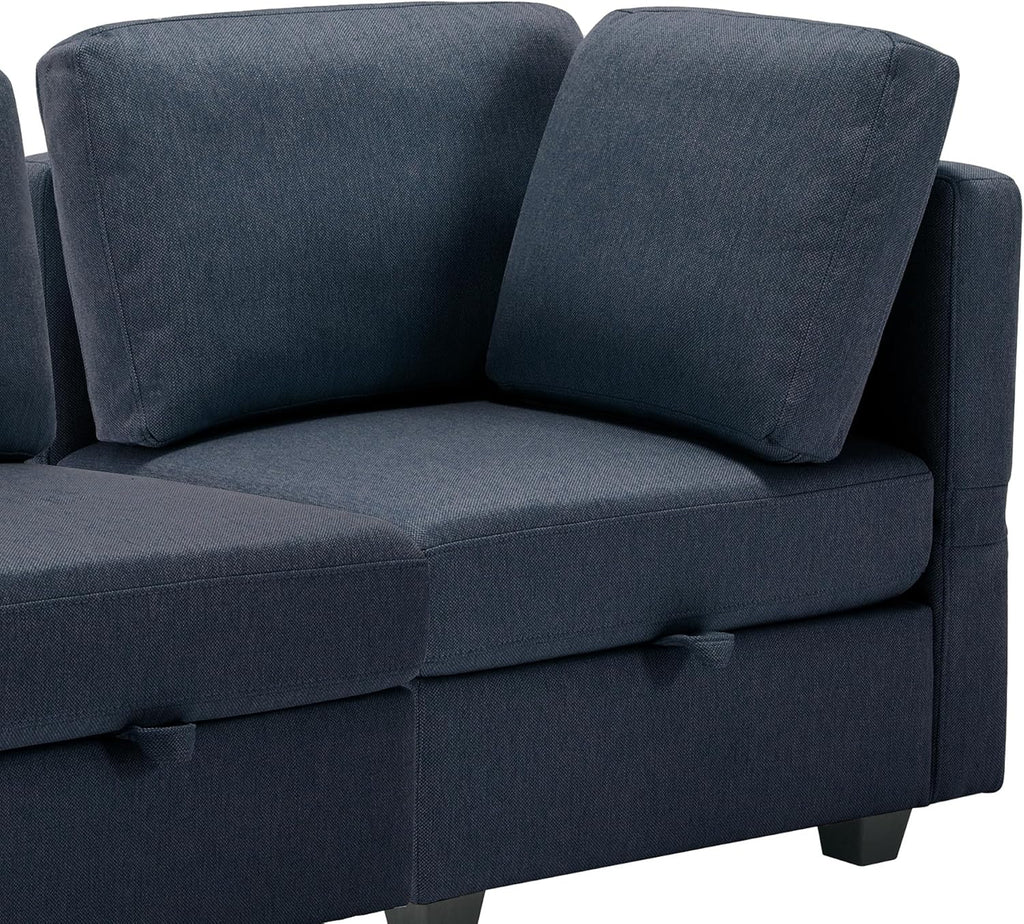 Small Sectional Sofa with Ottoman, 2 Seater with Storage - Blue N3273
