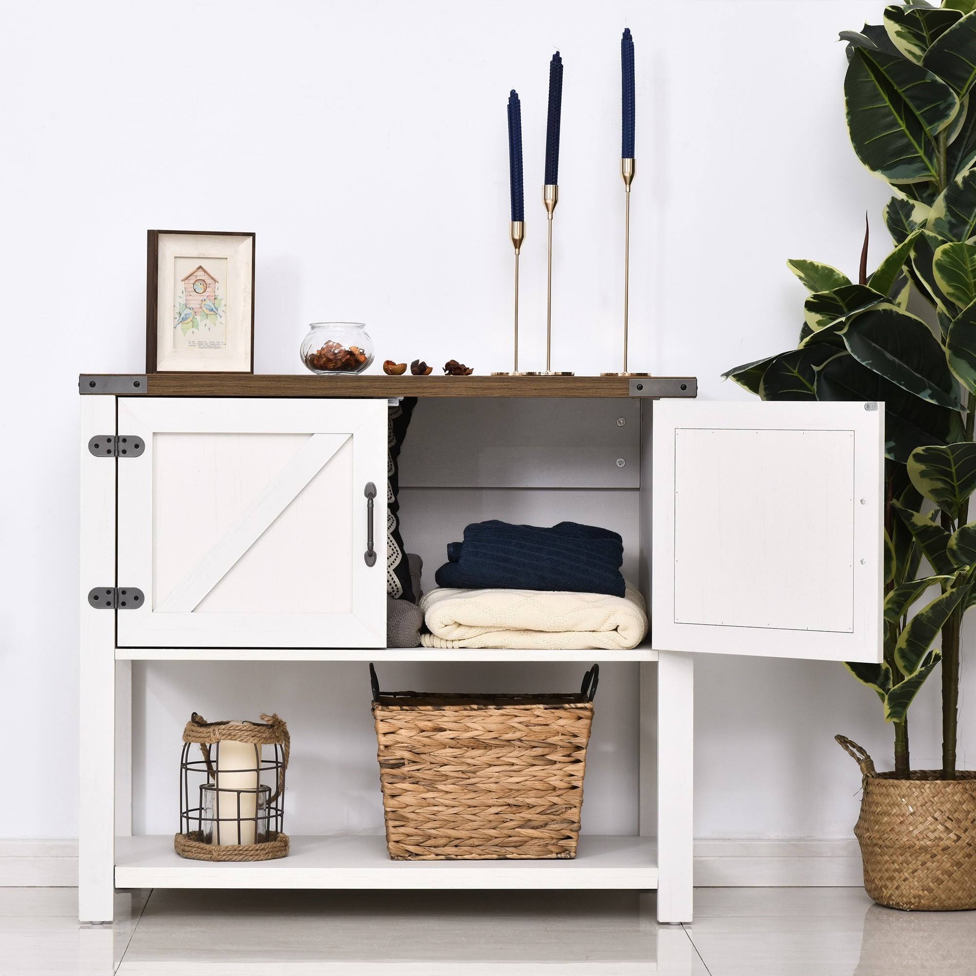2-Door Freestanding Storage Cabinet with Bottom Shelf, White A85495