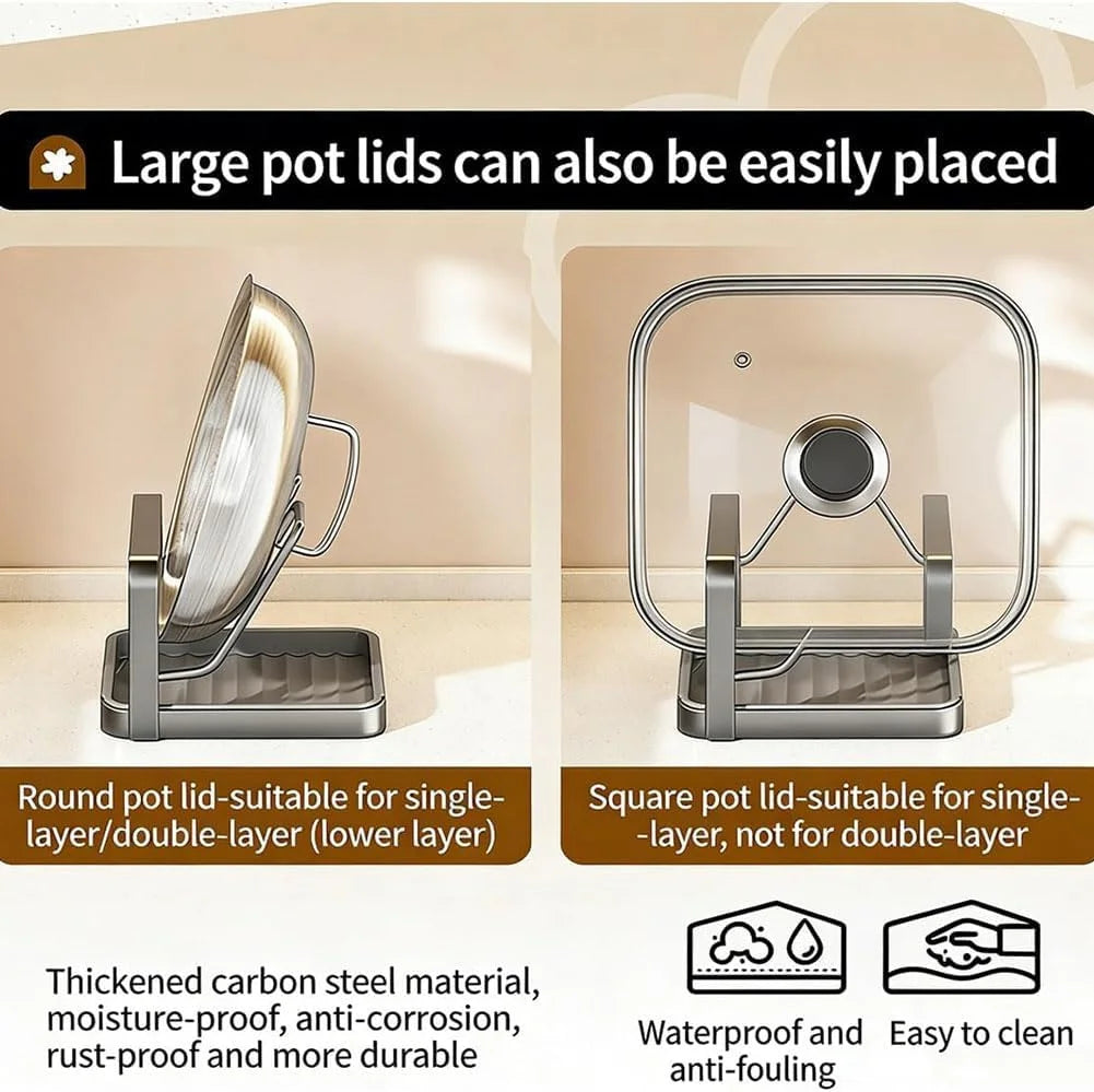 Stainless Steel Pot Lid Storage Rack with Removable Drip Tray H4387
