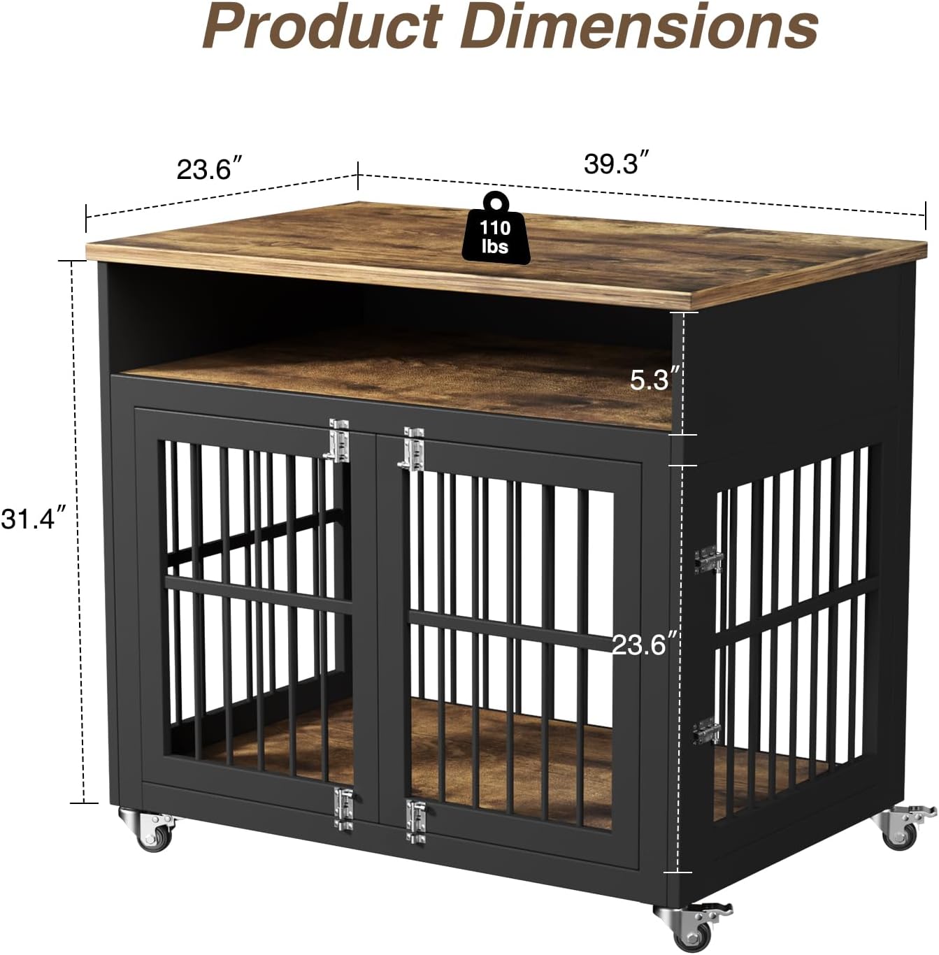 Wooden Dog Crate Indoor with Wheels for Medium and Large Dogs Y48597