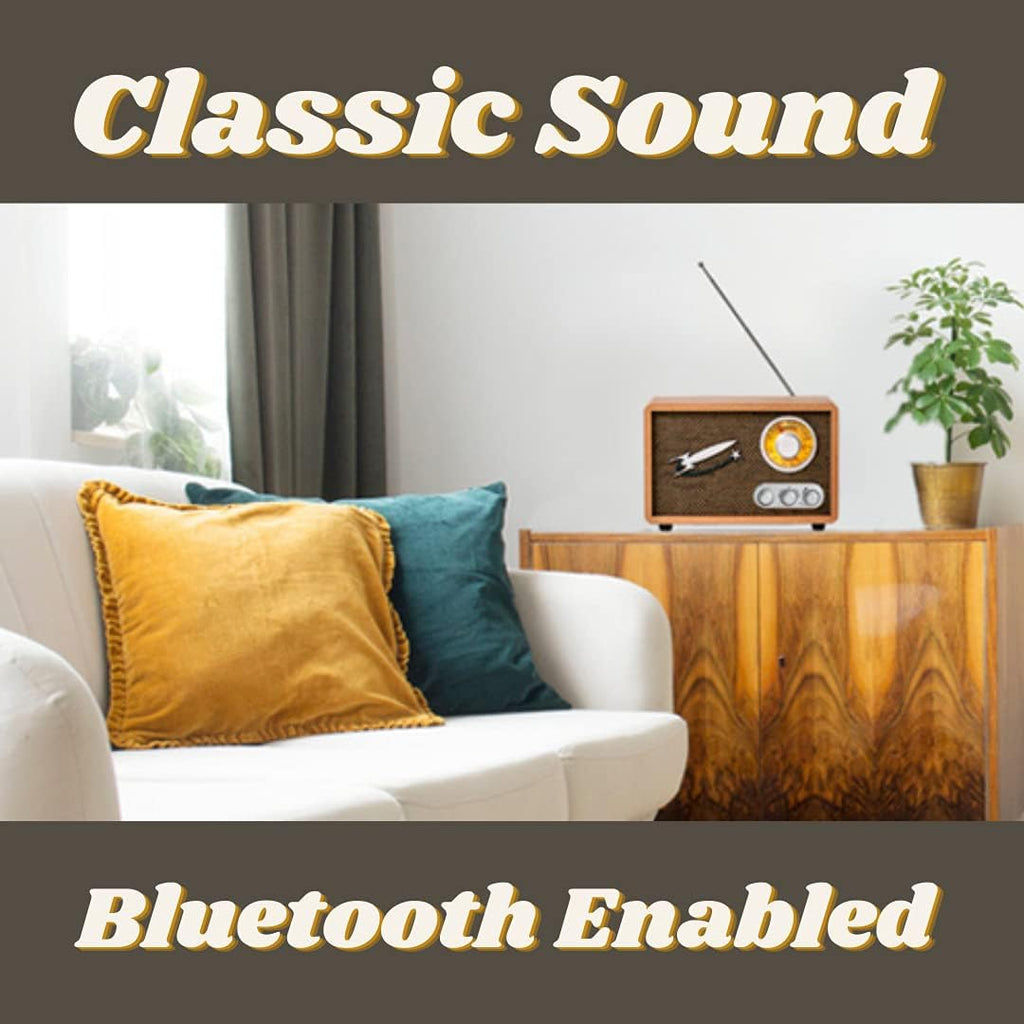 Retro Radio AM FM with Bluetooth, Vintage Wood V908