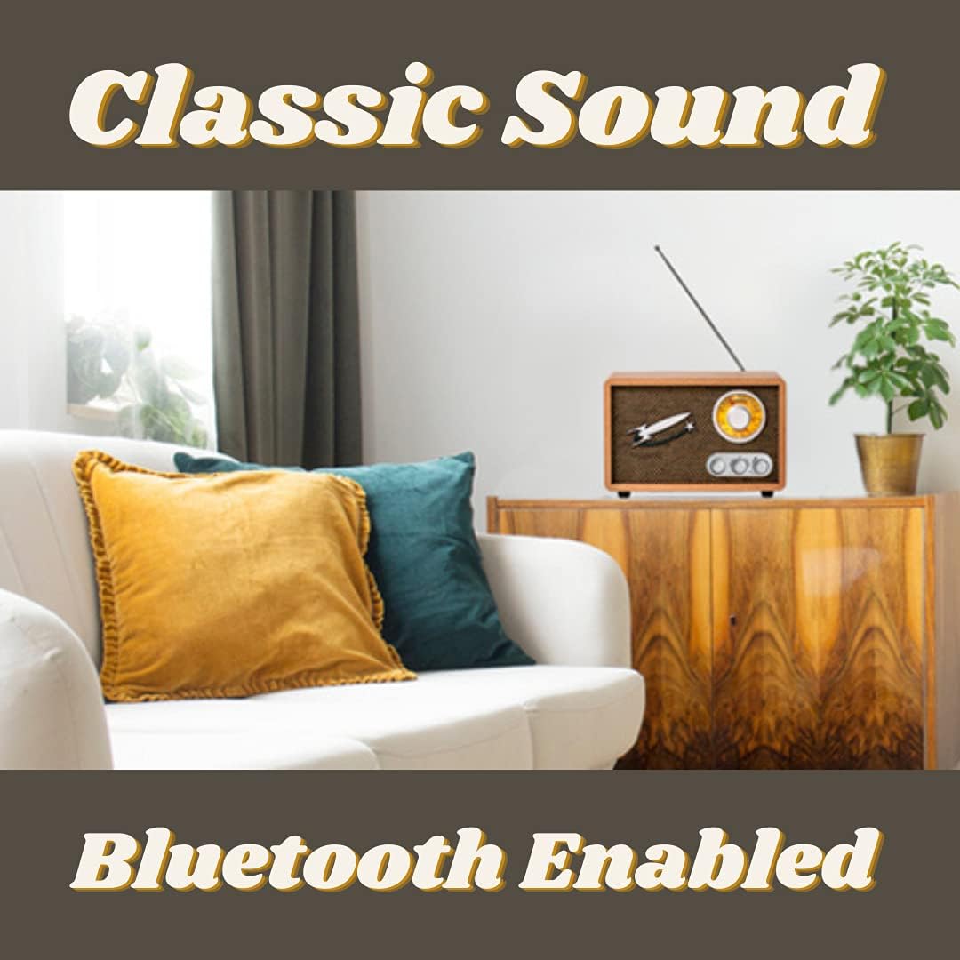 Retro Radio AM FM with Bluetooth, Vintage Wood V908