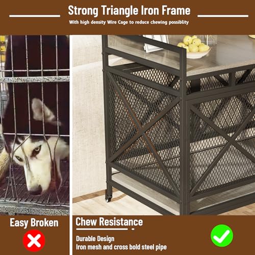 Large Dog Crate Furniture 48 Inch Wooden Kennel Indoor with Wheels O6035