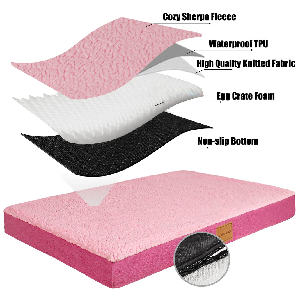 Orthopedic Pet Bed for Medium Dogs, Pink, Removable Washable Cover B1147