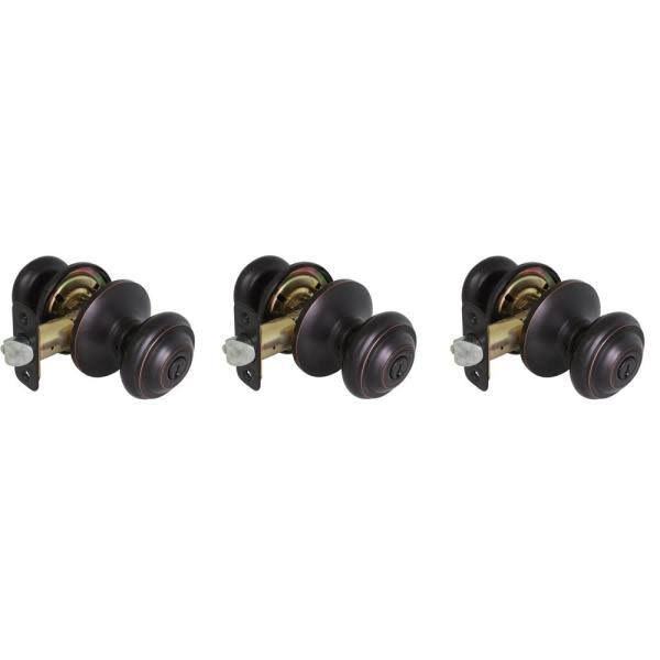 Aged Bronze Entry Door Knob (3-Pack) M990880