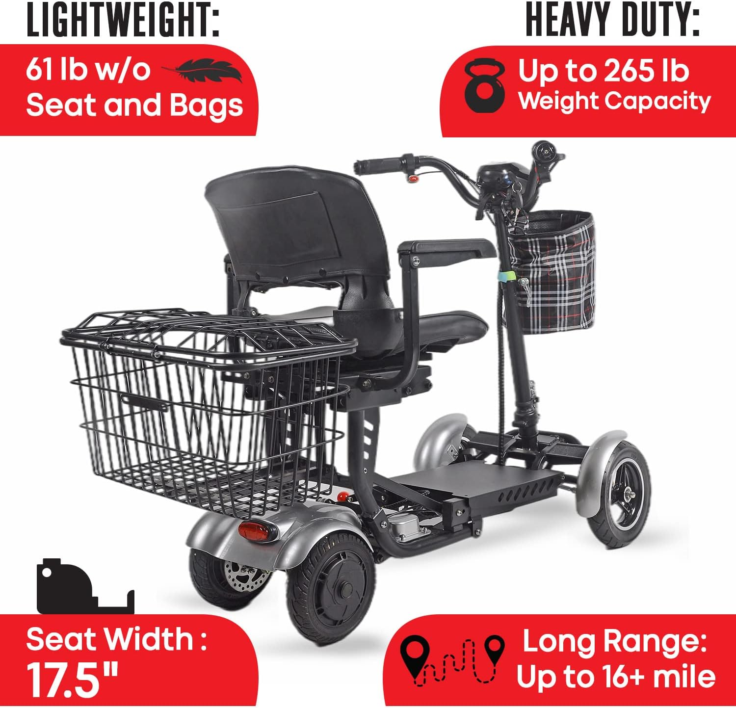 Foldable 4 Wheel Mobility Scooter for Seniors with Long Range Battery Z607344