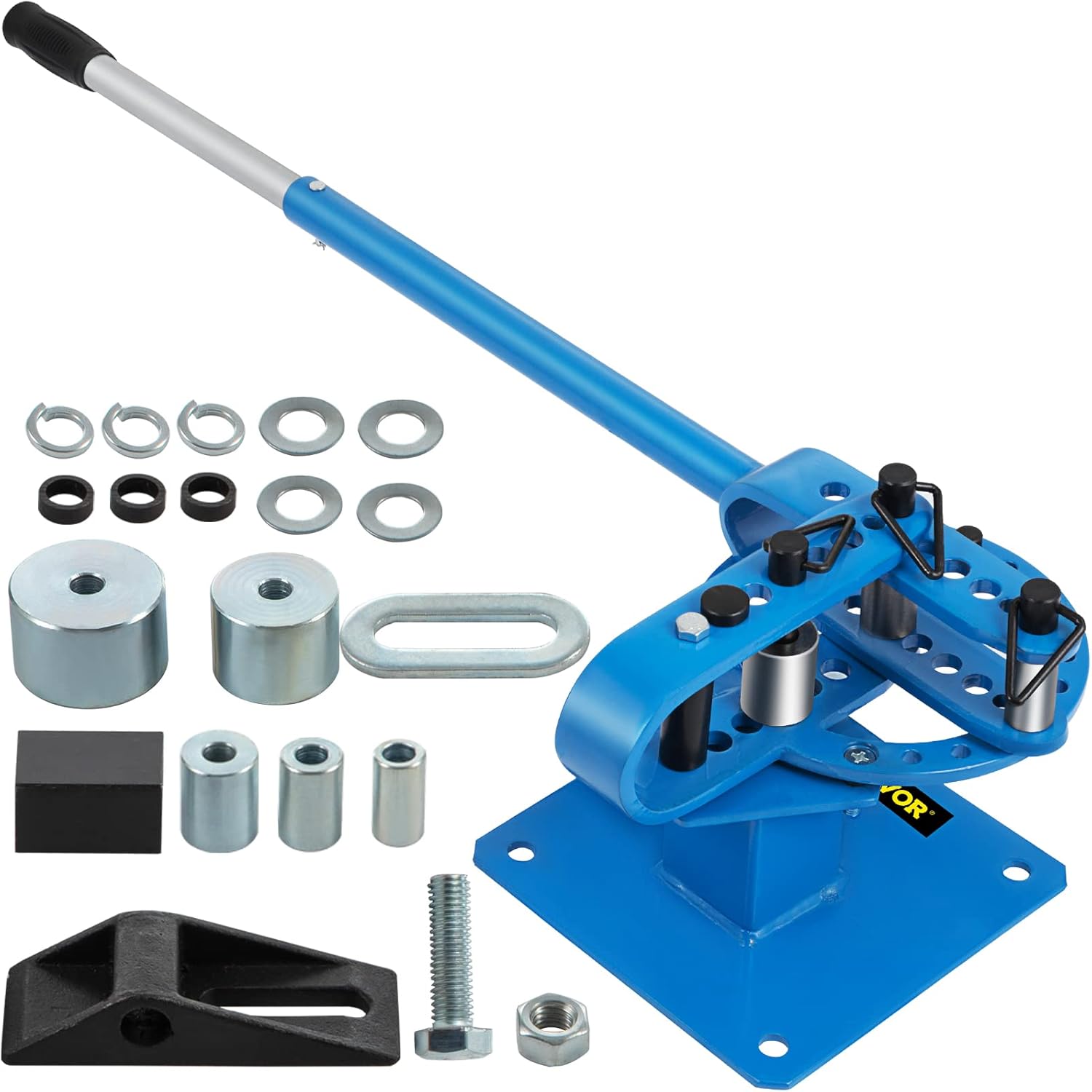 Mophorn YP-9 Manual Bench Top Compact Bender Pipe Bending Machine 7 Dies 1-3inch Metal Fabrication Tube Rod Pipe Bender 44ft Mount Powdercoat Telescoping Handle Maximum 5/8 Thick 1-15/16inch Width