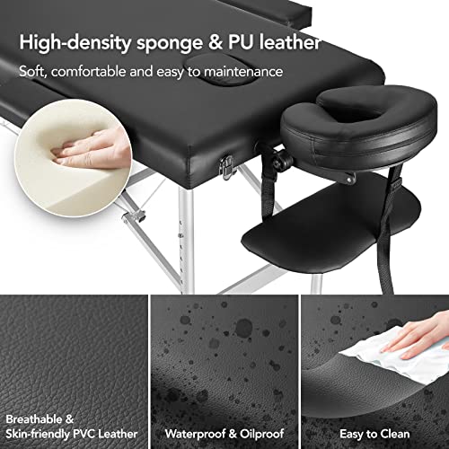 Portable Massage Table 3 Fold 23.6" Wide, Height Adjustable with Headrest, Armrests and Carry Bag O185235