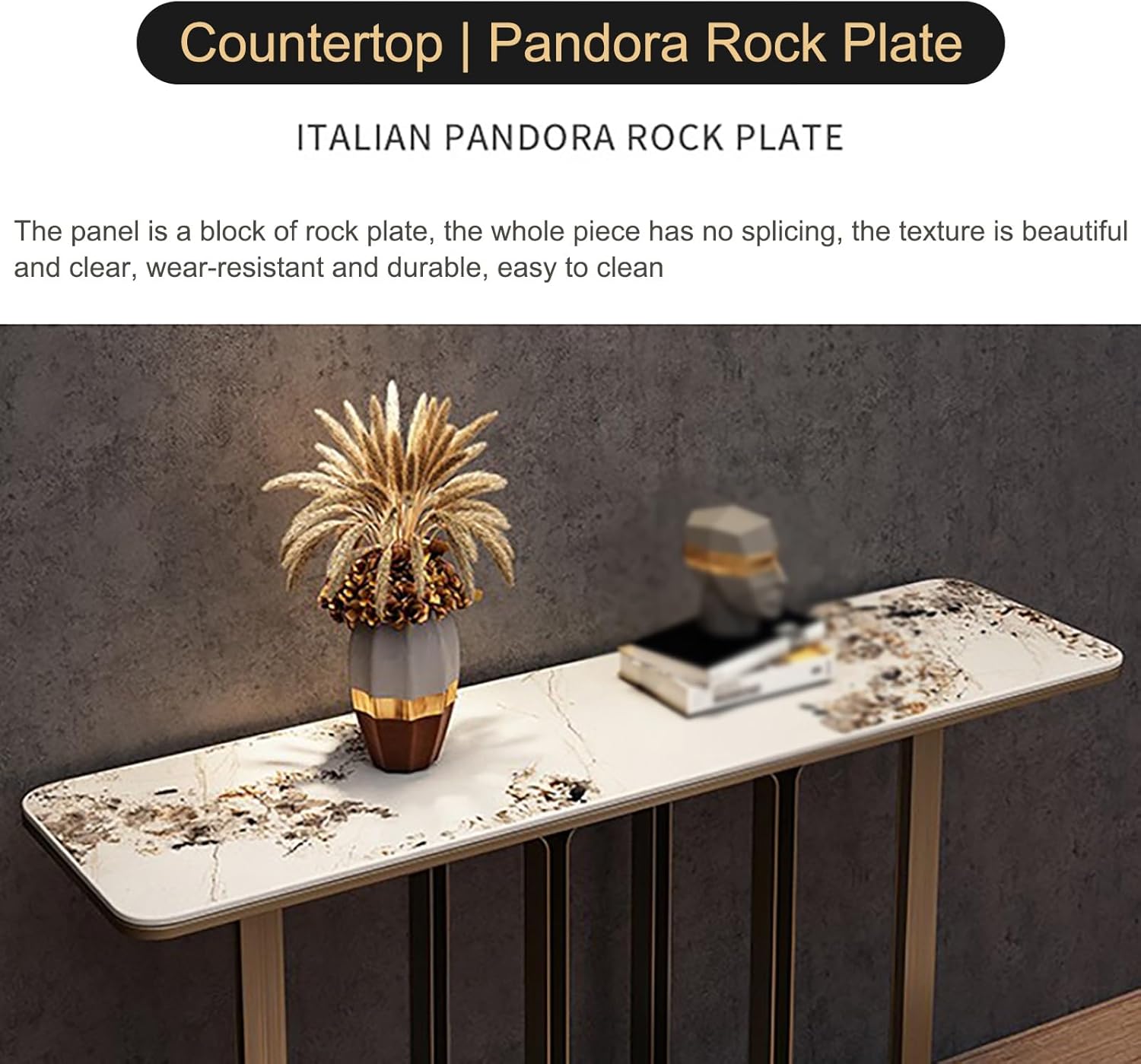 Narrow Entryway Table with Geometric Metal Base V903629