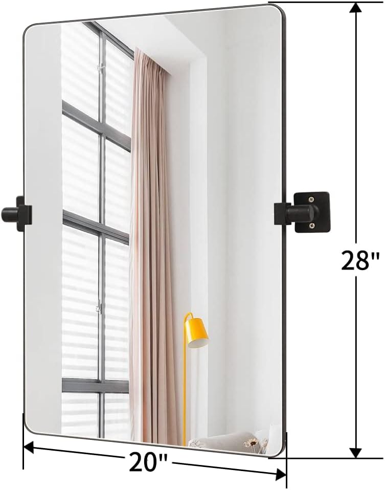 22" x 30" Black Aluminum Frame Pivot Rectangle Bathroom Mirror E69152