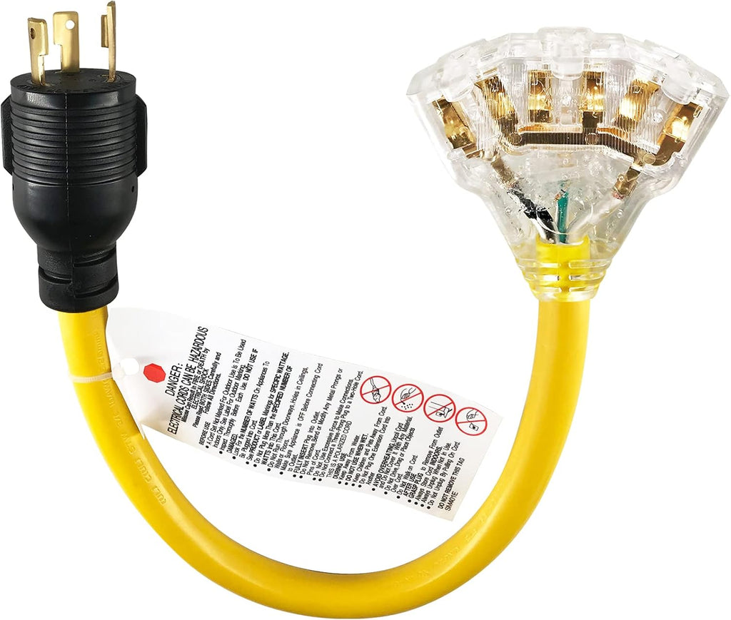 RV Generator Adapter Cord 30 Amp to 30 Amp with LED Indicator, 12 Inch E787