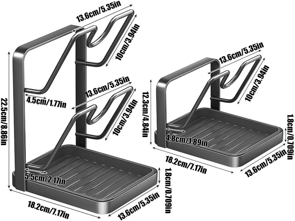 Stainless Steel Pot Lid Storage Rack with Removable Drip Tray H4387