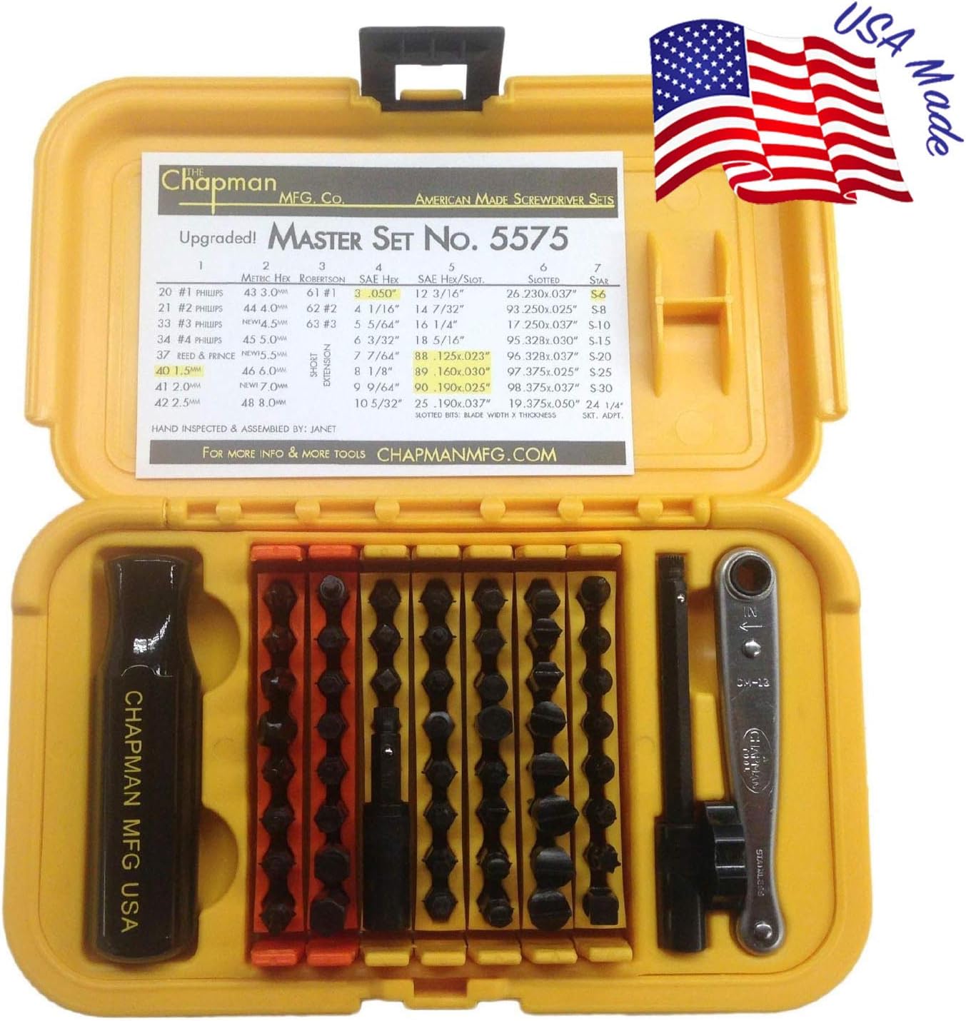24-Piece Screwdriver Set with Phillips, Hex & Flathead Bits, Mini Ratchet, Yellow Case B528
