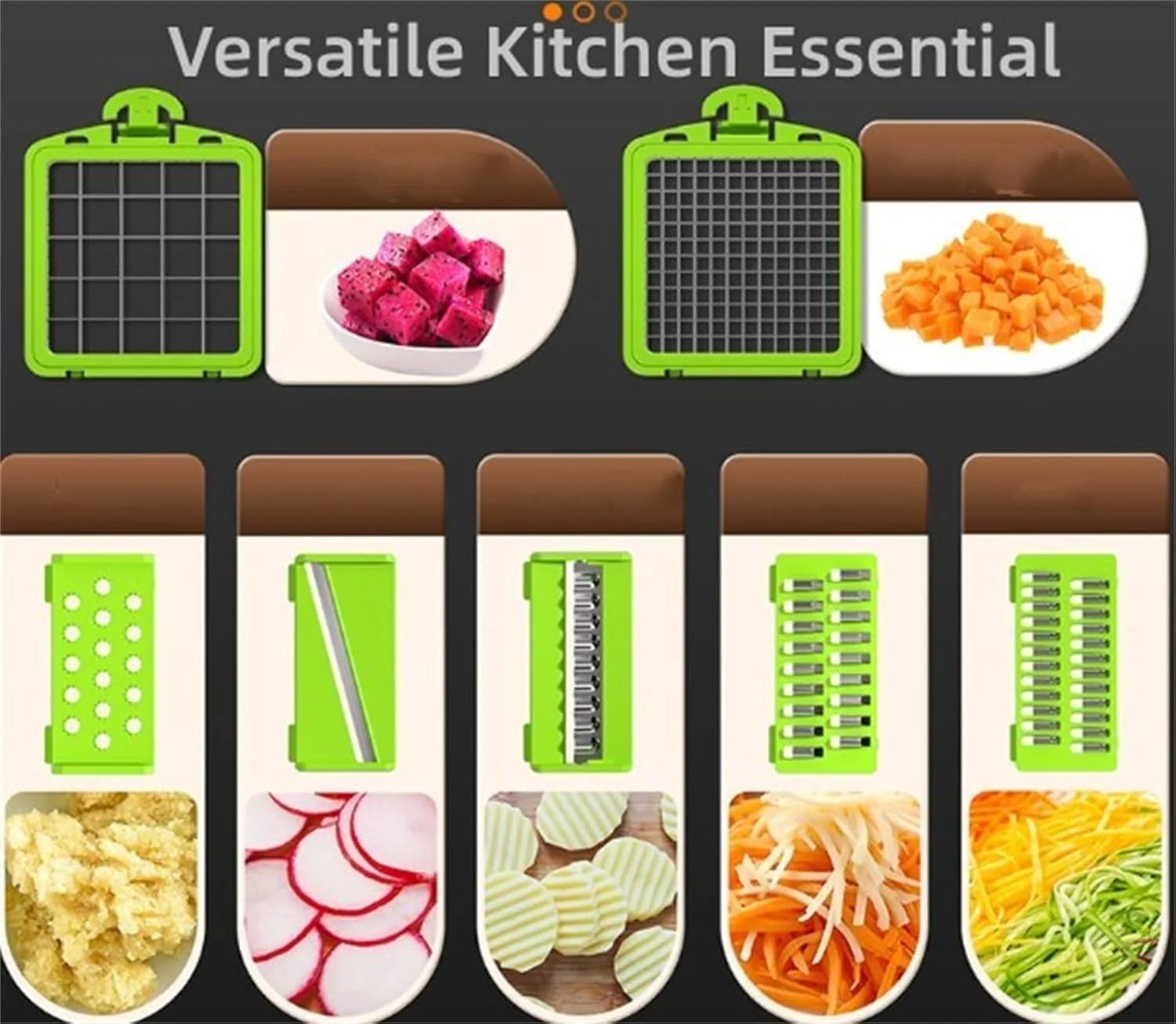 Vegetable Cutter & Slicer with Stainless Steel Blades, Kitchen Gadgets K2489