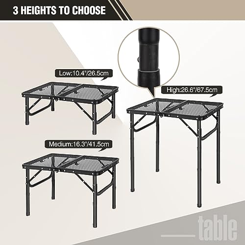Folding Portable Grill Table for Outside, Lightweight Aluminum, Adjustable Height Legs X2990