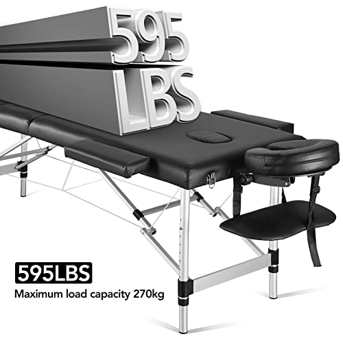 Portable Massage Table 3 Fold 23.6" Wide, Height Adjustable with Headrest, Armrests and Carry Bag O185235