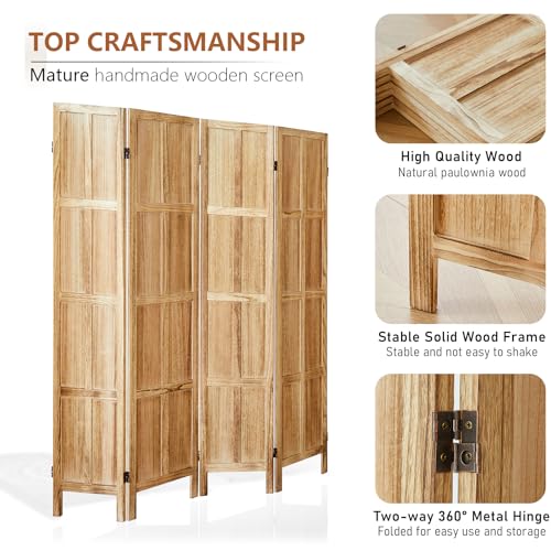 4 Panel Room Divider, 5.6 FT Folding Privacy Screen, Wooden Freestanding Partition for Home Office S53986