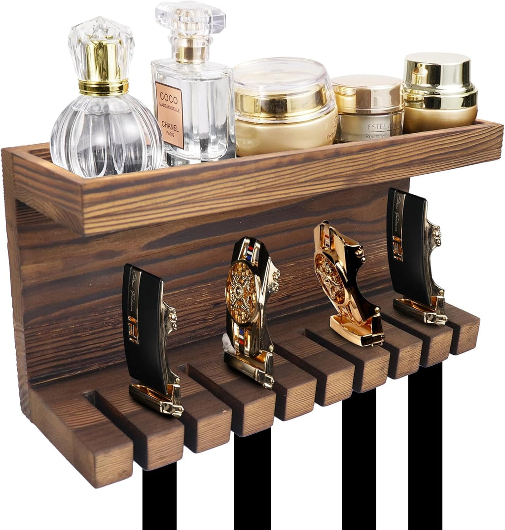 Belt Storage Organizer for Closet, Belt Hanger Wall Mounts with Double Shelving Platform, Belt Rack Holder Shelf for Closet Door, Wall Closet Organizer Tie Belt Hanger Rack for Men Women