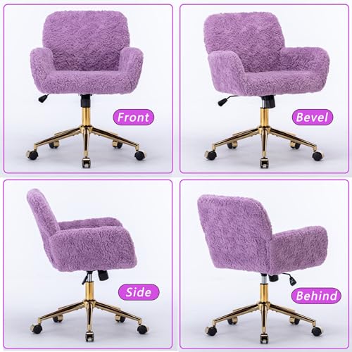 Faux Fur Vanity Chair with Wheels, Adjustable Height, Pink U782