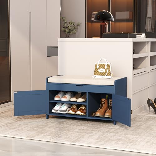 Shoe Storage Bench with Lift Top and Cushioned Seat I741