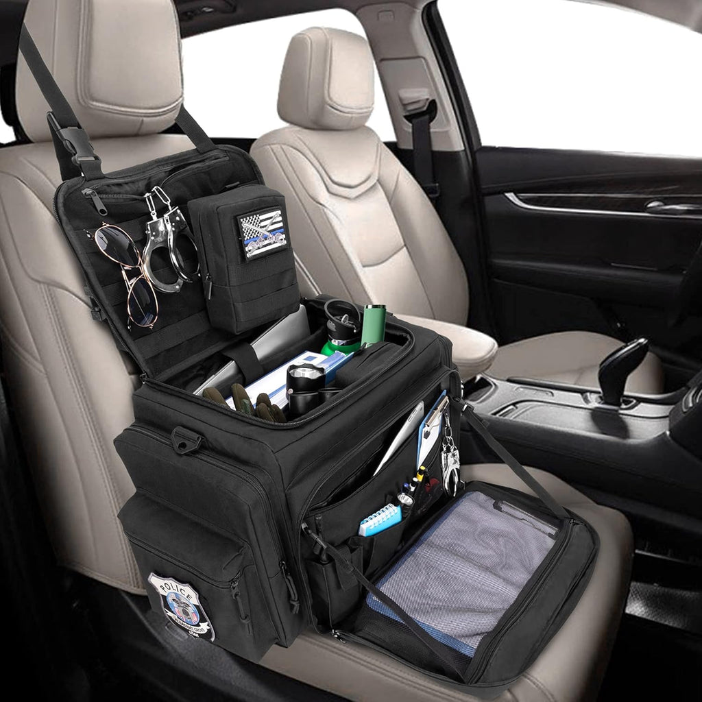Patrol Bag for Police Gear, Car Front Seat Organizer with Laptop Layer, MOLLE Compatible, Black U998
