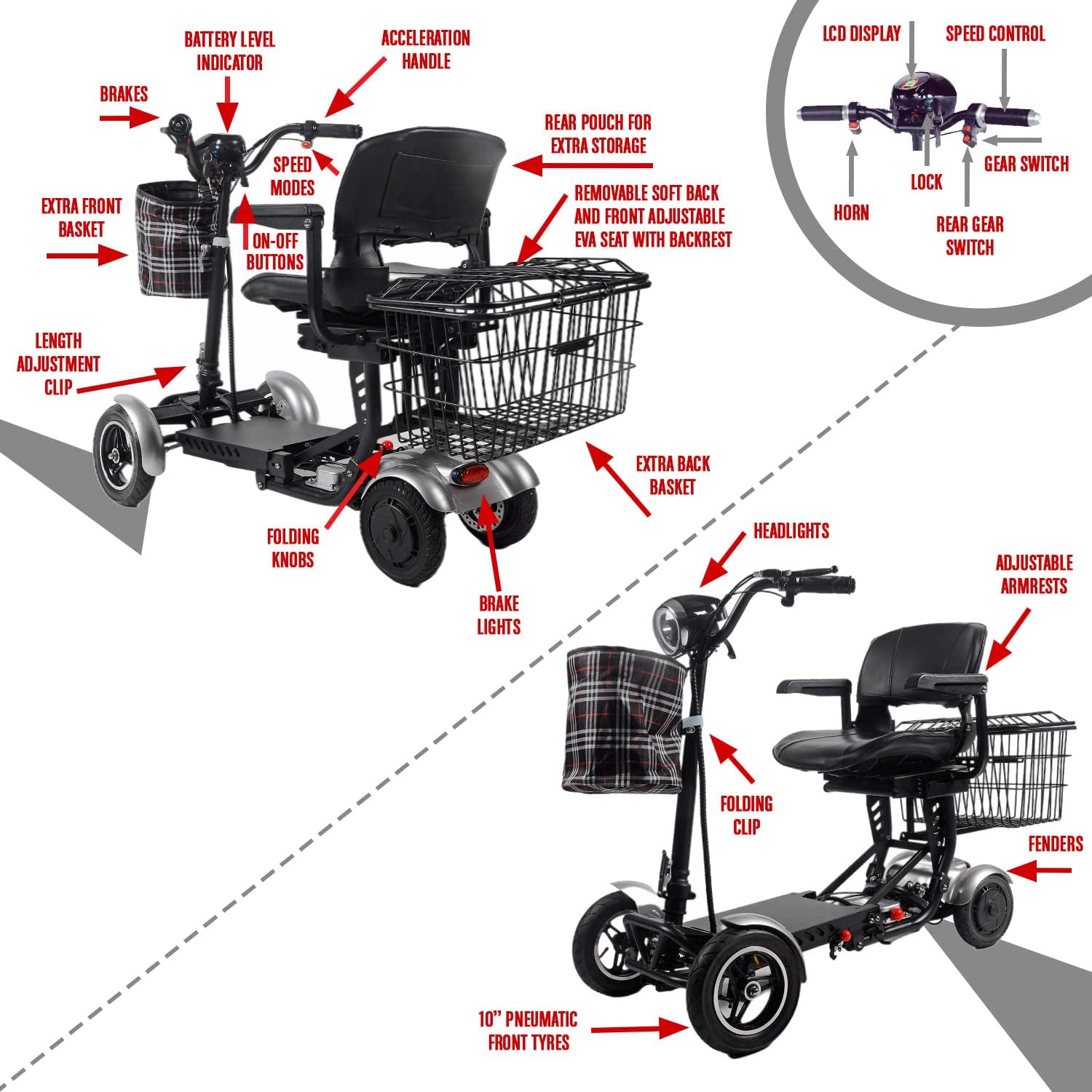 Foldable 4 Wheel Mobility Scooter for Seniors with Long Range Battery Z607344