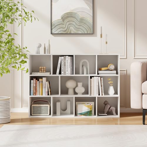 11 Cube Reversible Bookcase, Wooden Freestanding Open Bookshelf with Anti-tip Kits, White H451