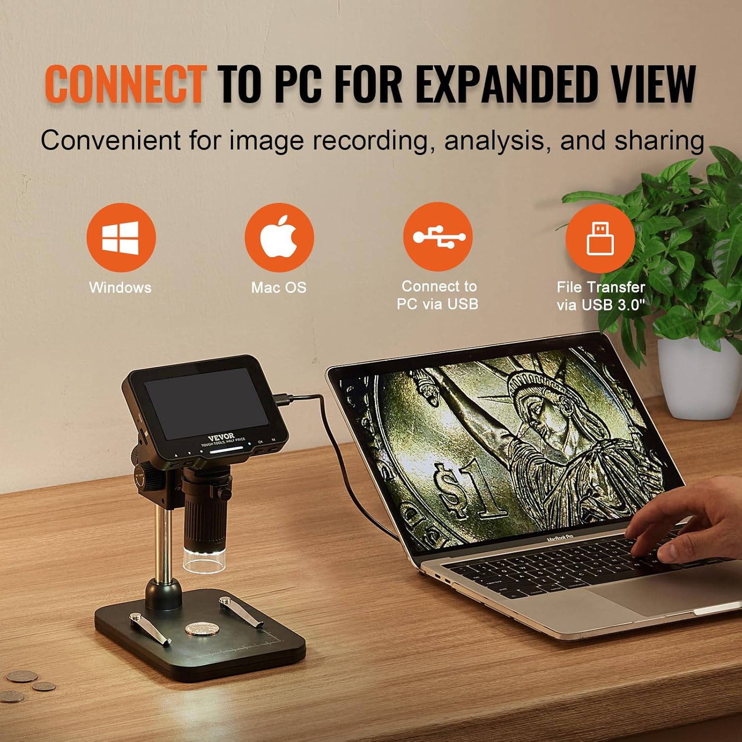 LCD Digital Microscope 4.3" IPS Screen 50X-1000X with 8 LED Lights W654498