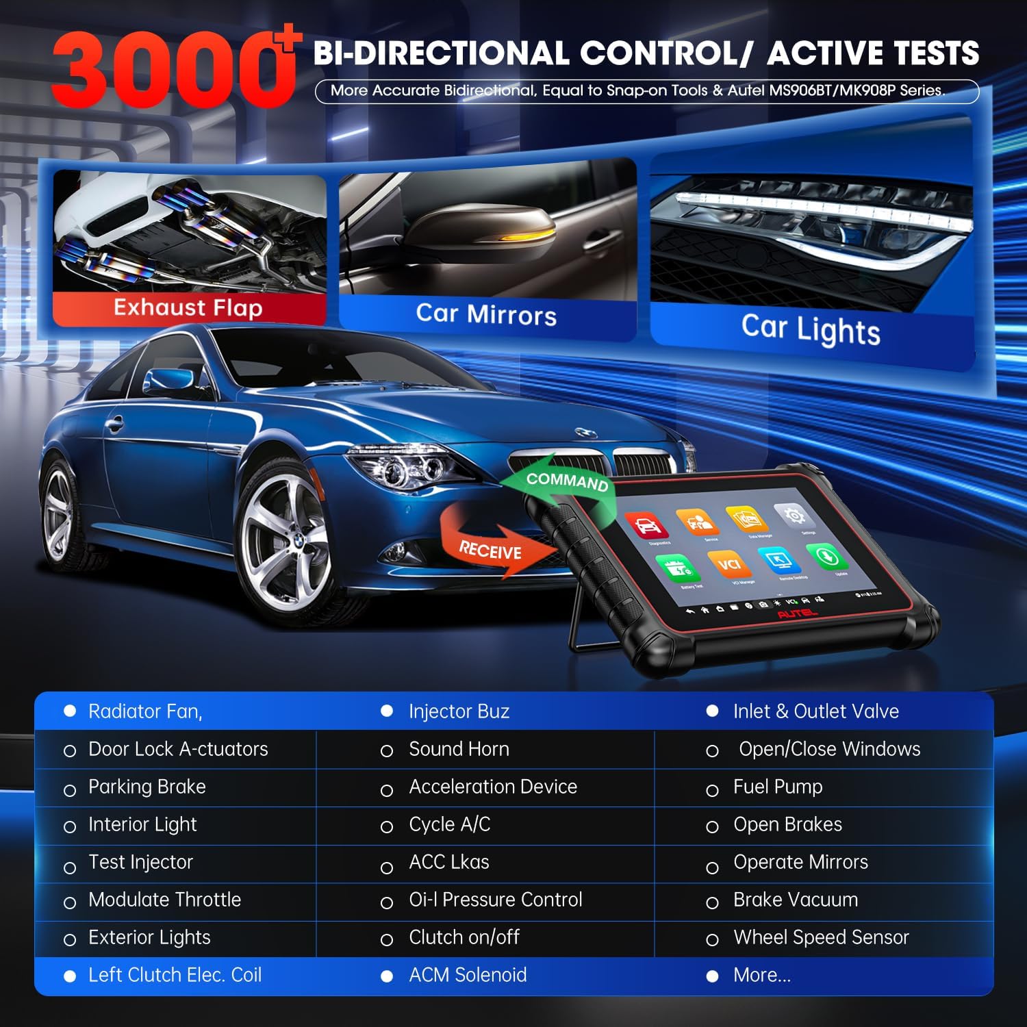 Autel Scanner MaxiCOM MK900-BT: 2024 BT Ver. of MK900 MX900, 8in Up of MK808S MK808BT PRO MX808S MK808Z MS906, 3K+ Bidirectional Tool as MP900BT 40+ Reset, CANFD DoIP, Pre Post Scan, FCA, 11OS U40199