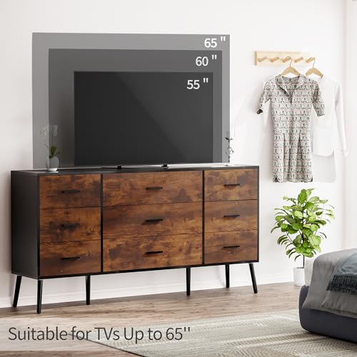 9 Drawer Dresser for Bedroom, White with Wooden Feet K8662