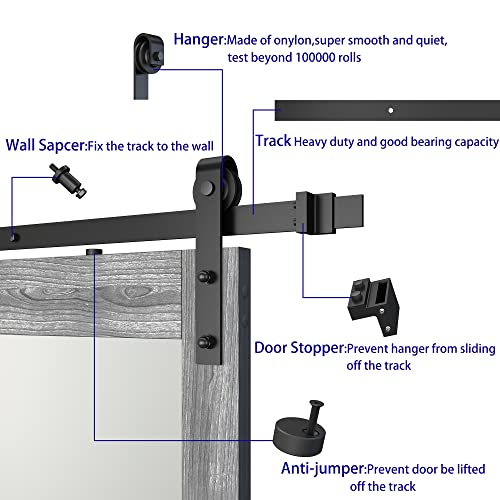 Double Glass Barn Door with Frosted Glass and Sliding Hardware Kit O861