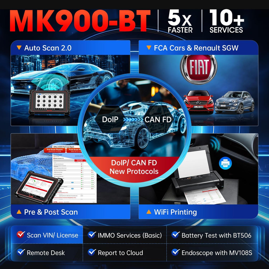 Autel Scanner MaxiCOM MK900-BT: 2024 BT Ver. of MK900 MX900, 8in Up of MK808S MK808BT PRO MX808S MK808Z MS906, 3K+ Bidirectional Tool as MP900BT 40+ Reset, CANFD DoIP, Pre Post Scan, FCA, 11OS U40199