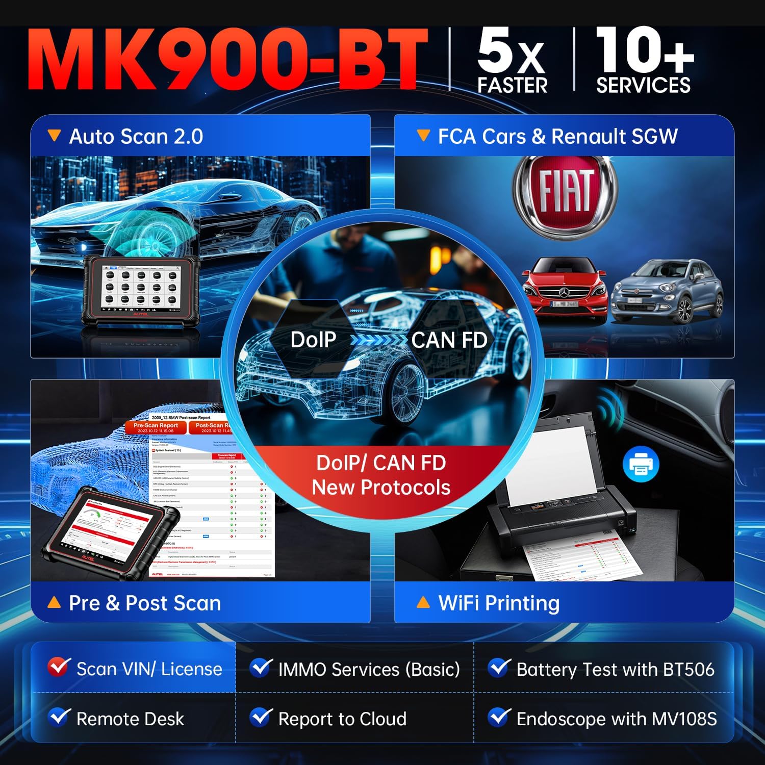 Autel Scanner MaxiCOM MK900-BT: 2024 BT Ver. of MK900 MX900, 8in Up of MK808S MK808BT PRO MX808S MK808Z MS906, 3K+ Bidirectional Tool as MP900BT 40+ Reset, CANFD DoIP, Pre Post Scan, FCA, 11OS U40199