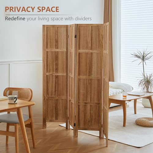 4 Panel Room Divider, 5.6 FT Folding Privacy Screen, Wooden Freestanding Partition for Home Office S53986