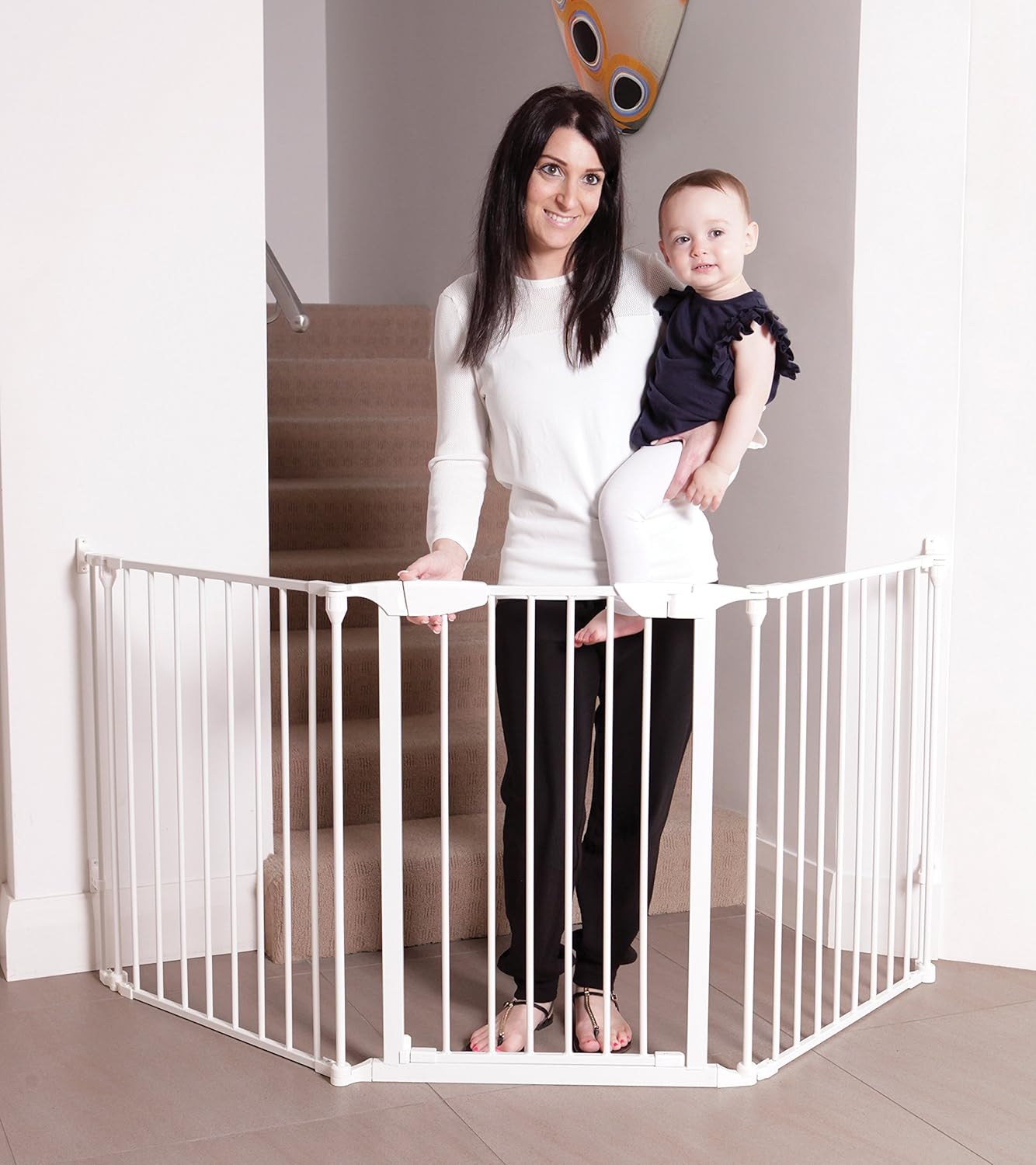 Baby Gate for Stairs, Straight Angled or Irregular Openings (White) G4922