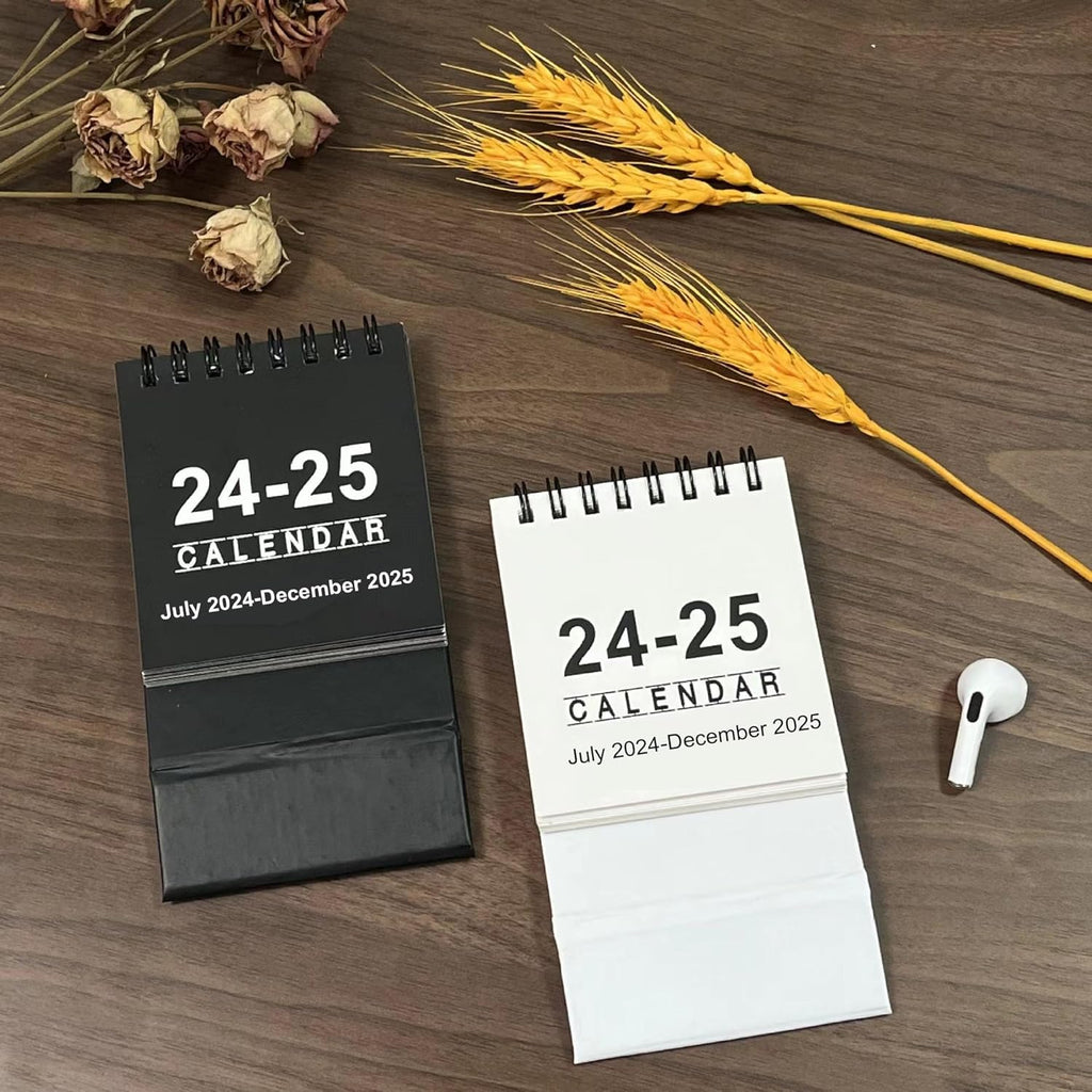 Mini Desk Stand Calendar 2024-2025, Spiral Monthly Flip, Black G356
