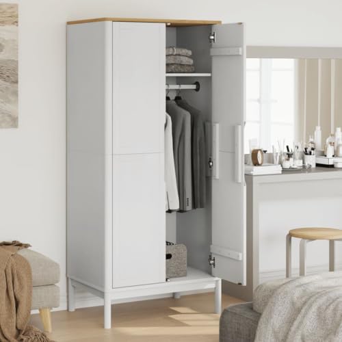 Wooden Wardrobe Closet with Doors, Solid Pine Storage Cabinet K816958
