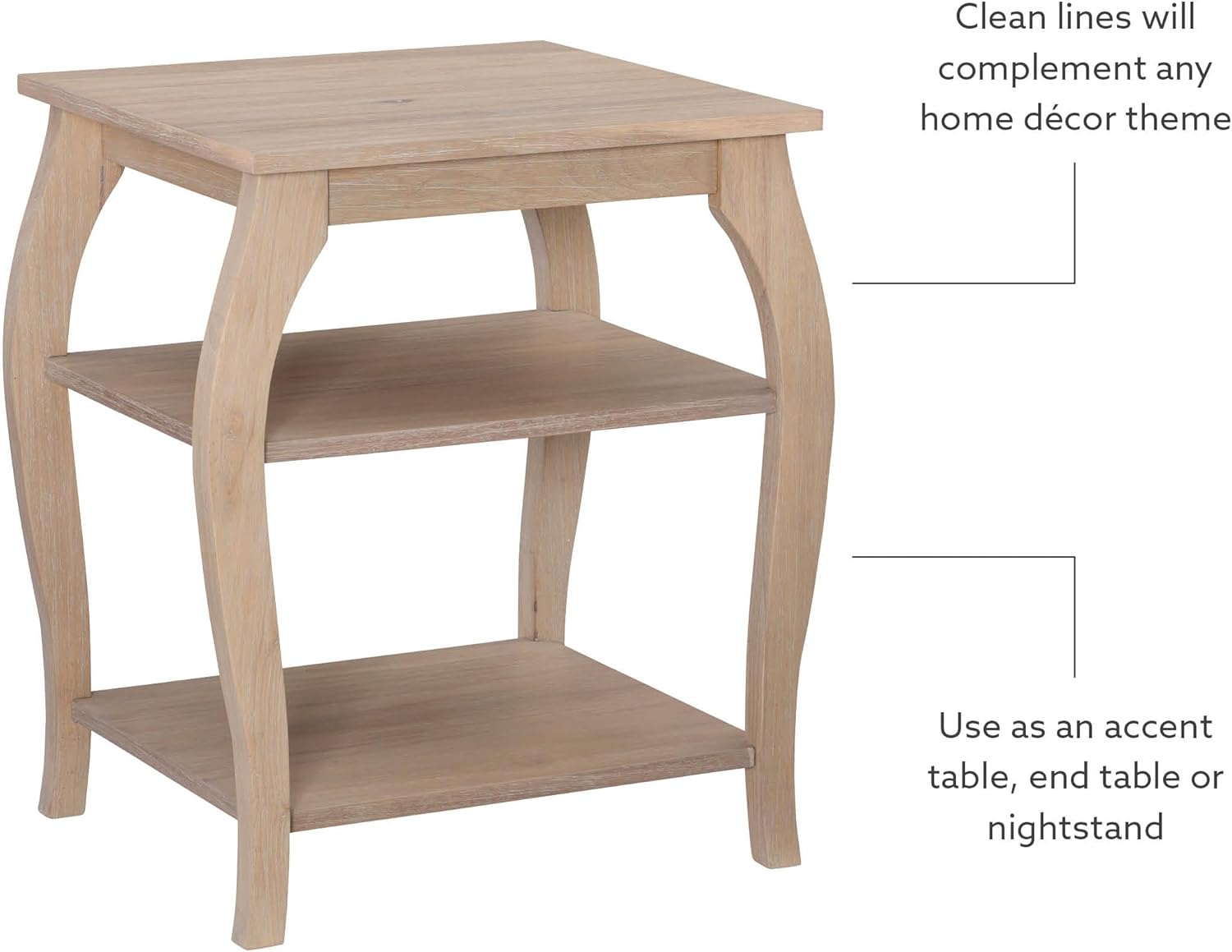 Wooden Side Table with Curved Legs and Two Display Shelves F680