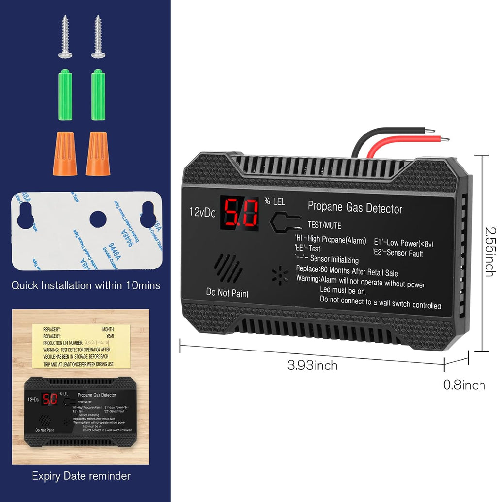 RV Propane Gas Detector, 12V High Sensitivity Alarm with LCD Display Z862