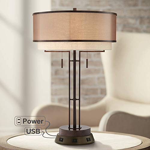 Rustic Industrial Table Lamp with USB and AC Power Outlet, 26" High K916