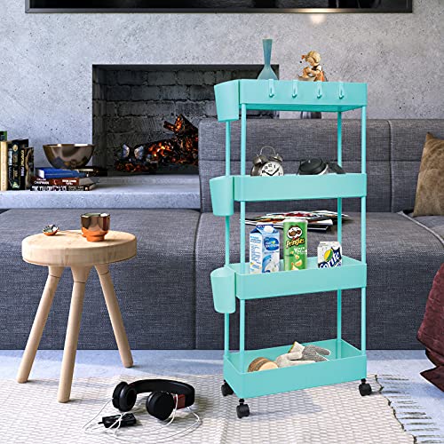 4-Tier Slim Rolling Utility Cart with Mesh Baskets for Narrow Spaces Y775