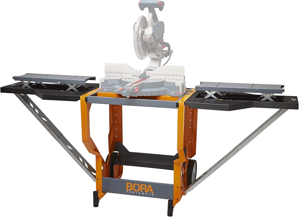 Miter Saw Workstation with Adjustable Pedestal Roller, Mobile Rolling Workbench F267