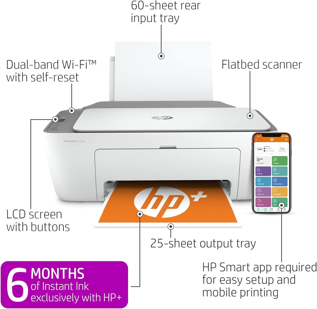 Wireless Color All-in-One Printer with 6 Months Instant Ink, Pack of 2 O1298