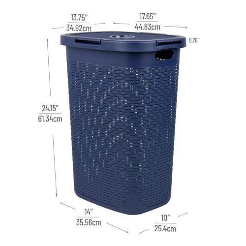 60L Slim Laundry Hamper with Lid, Wicker Style, Set of 2, Gray Q455886