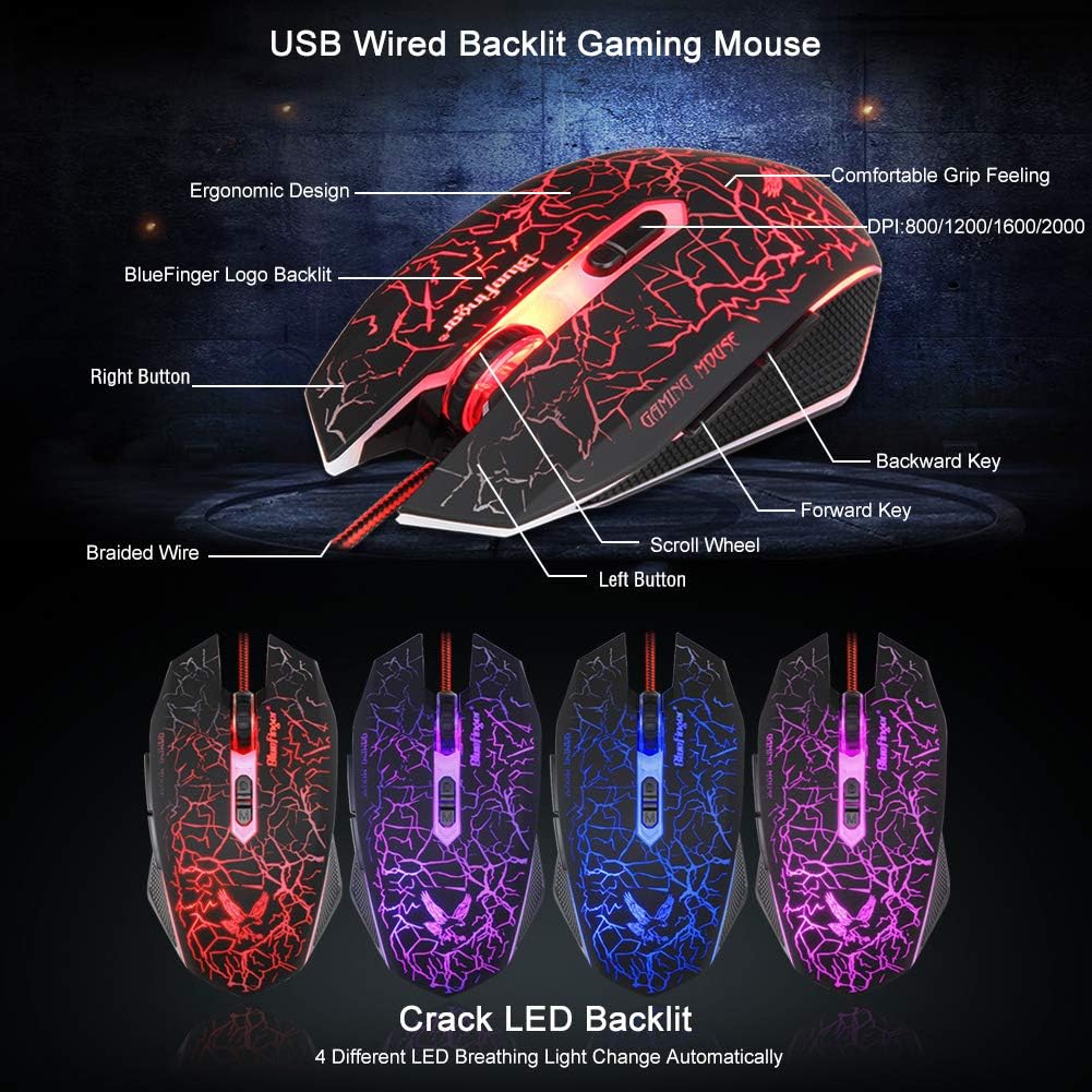 Wired Gaming Keyboard Mouse Headset Combo, LED Backlit, 114 Keys I132212