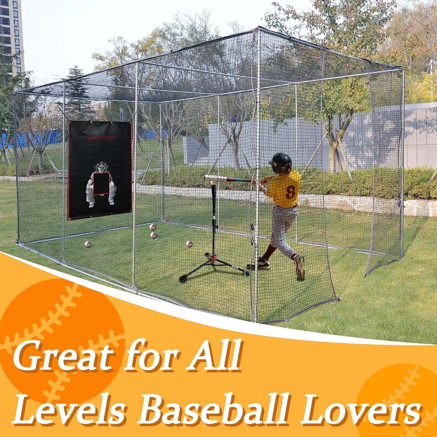Batting Cage with Wheels for Backyard, 16x10x8 ft R5744