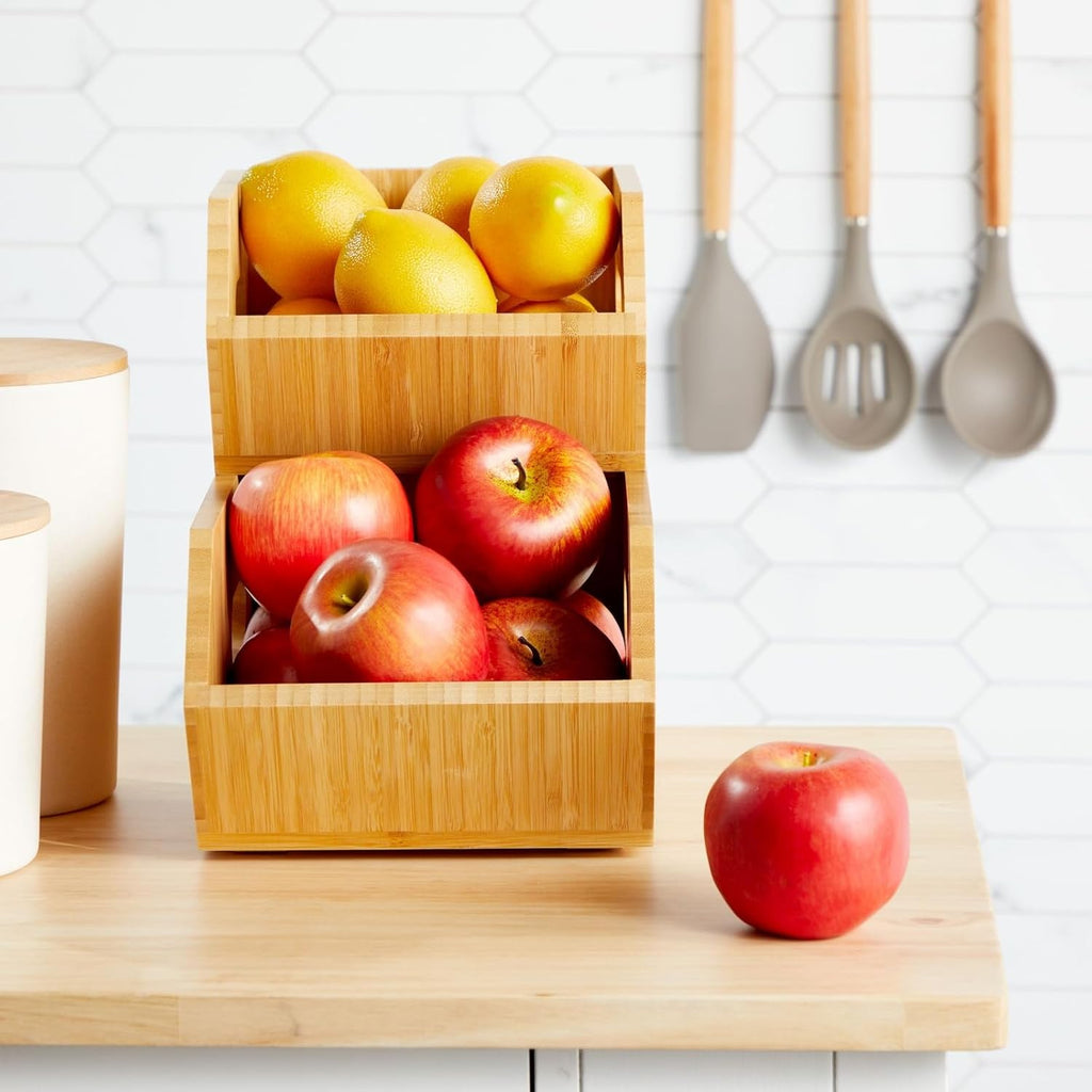 2 Pack Stackable Bamboo Storage Bins for Kitchen Pantry P726