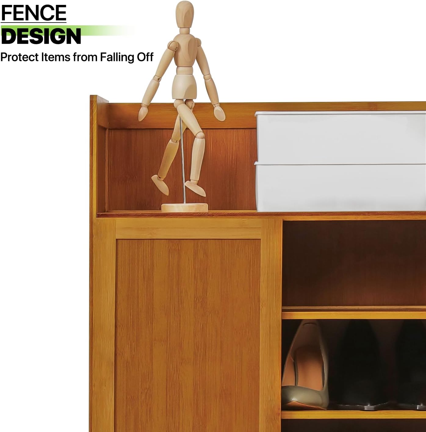 5 Tier Bamboo Shoe Cabinet with Doors, Freestanding Shoe Shelf Organizer G177